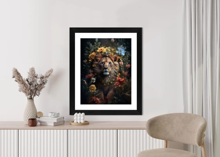 Plakat Portret Lwa Wśród Kwiatów