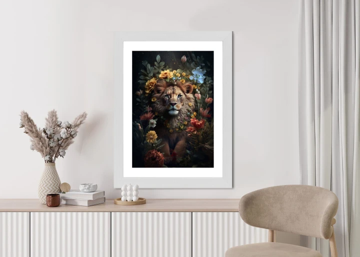 Plakat Portret Lwa Wśród Kwiatów