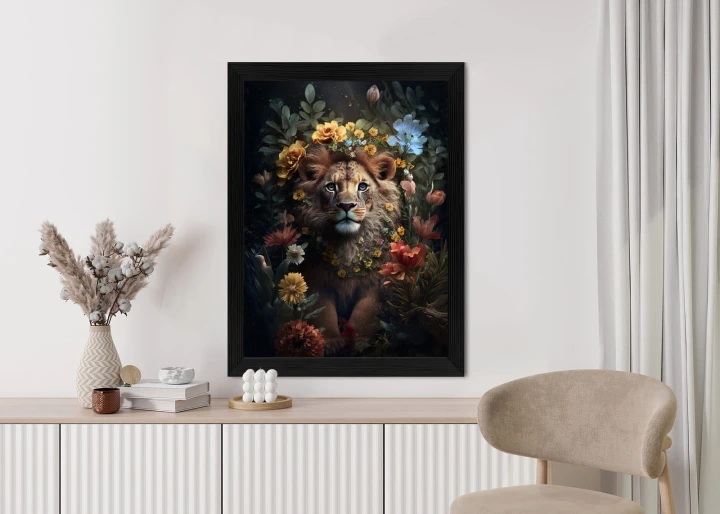 Plakat Portret Lwa Wśród Kwiatów