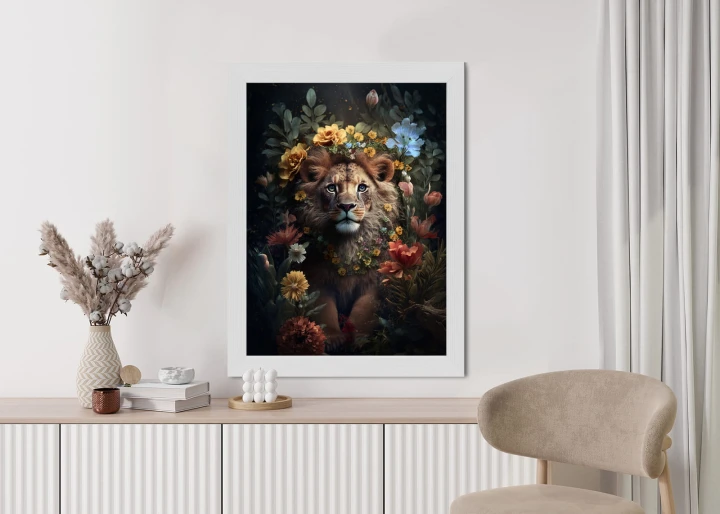 Plakat Portret Lwa Wśród Kwiatów