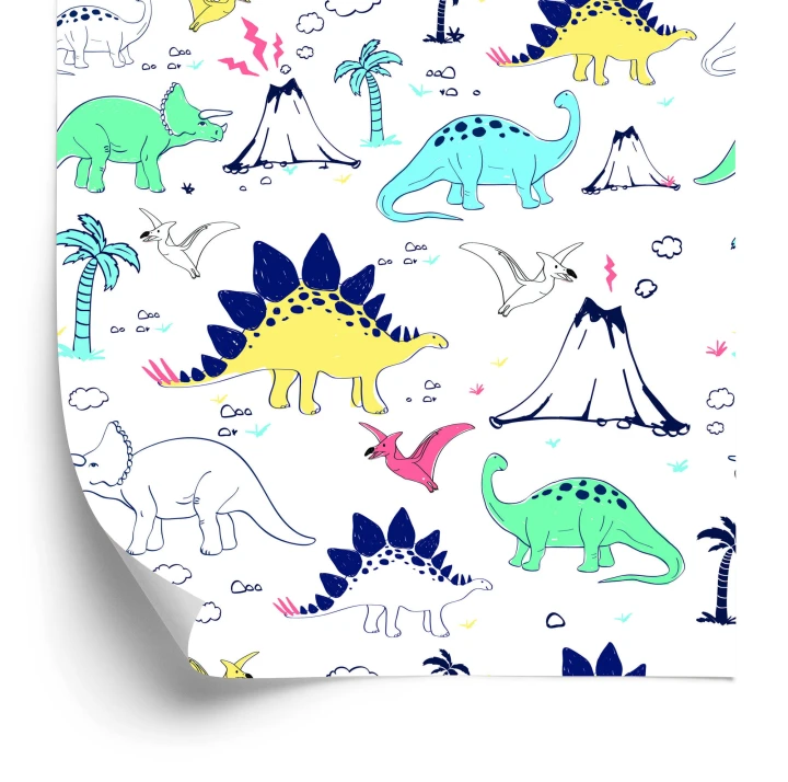 Tapeta Dla Dzieci, Dinozaury Palmy Wulkan