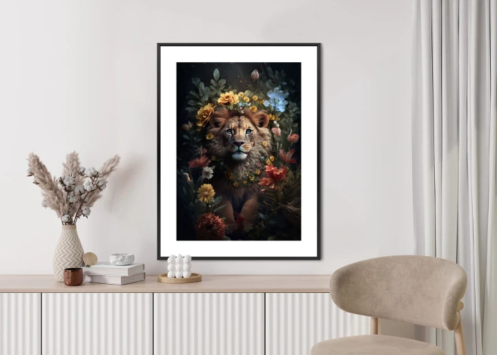 Plakat Portret Lwa Wśród Kwiatów