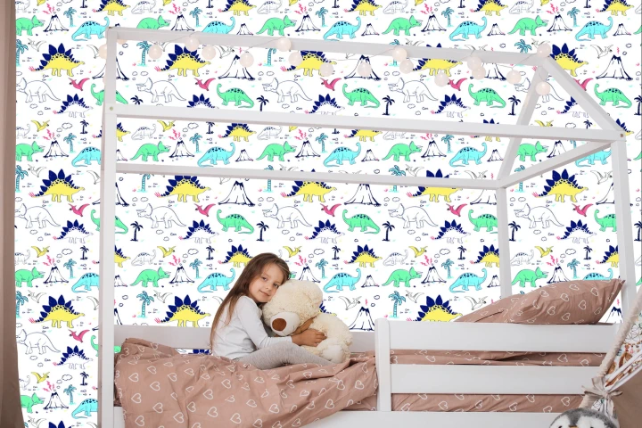 Tapeta Dla Dzieci, Dinozaury Palmy Wulkan