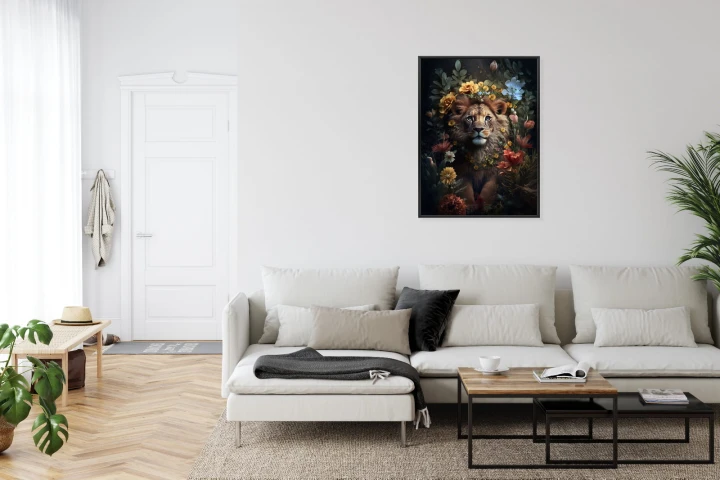 Plakat Portret Lwa Wśród Kwiatów