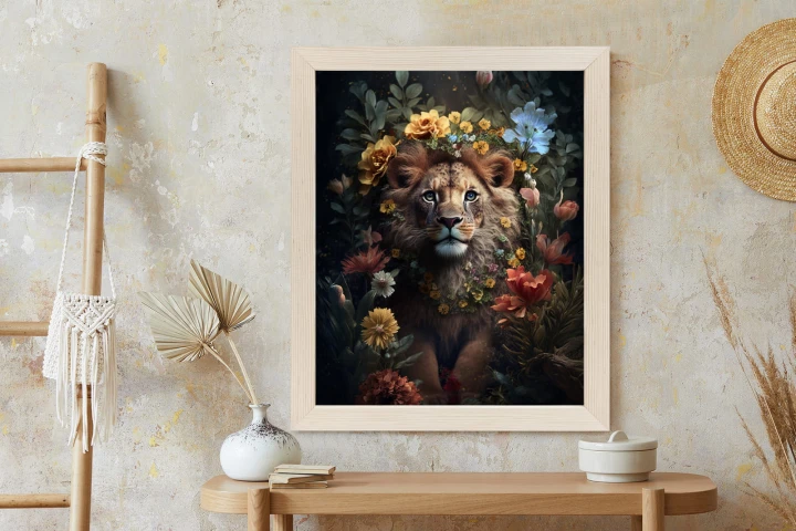 Plakat Portret Lwa Wśród Kwiatów