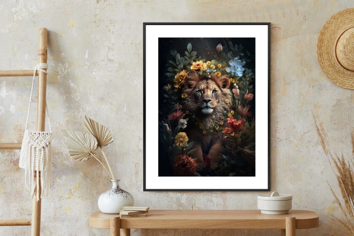 Plakat Portret Lwa Wśród Kwiatów