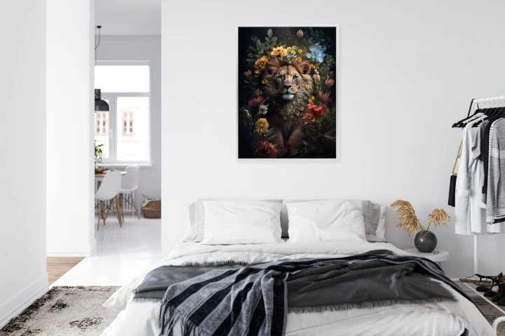 Plakat Portret Lwa Wśród Kwiatów