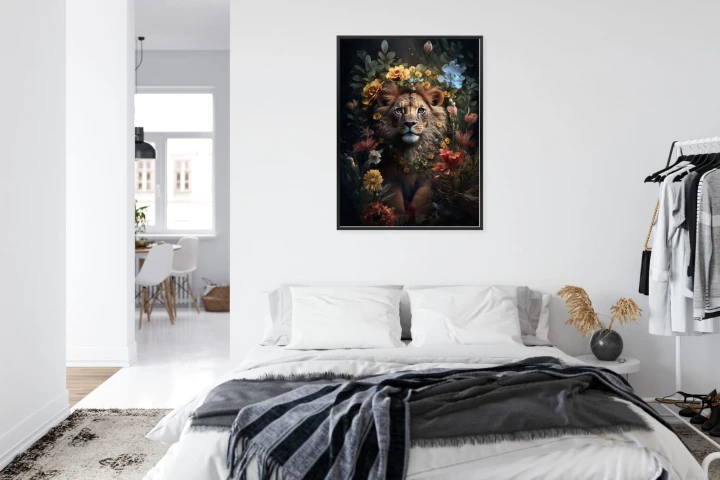 Plakat Portret Lwa Wśród Kwiatów