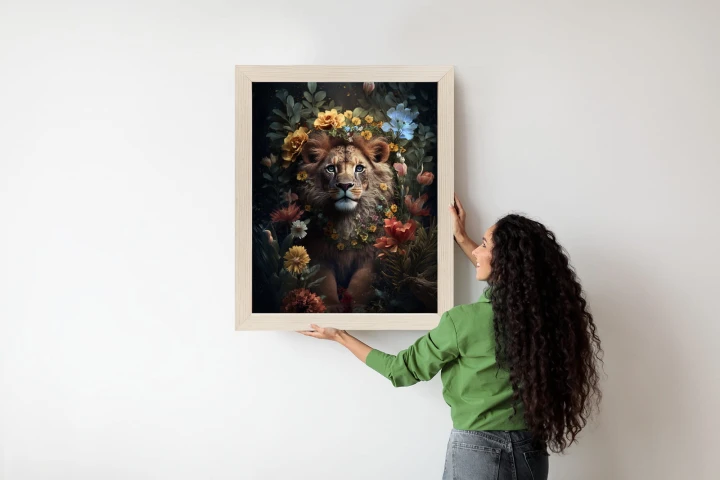 Plakat Portret Lwa Wśród Kwiatów