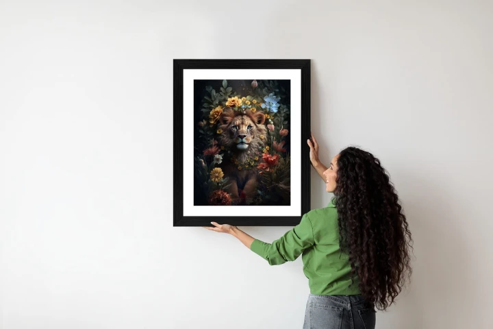 Plakat Portret Lwa Wśród Kwiatów