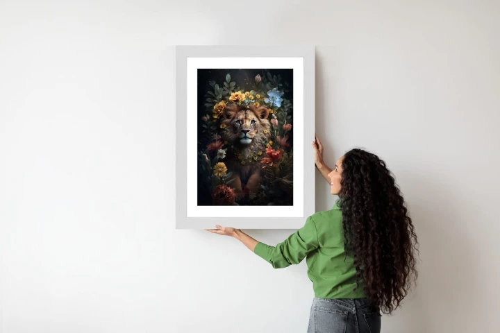 Plakat Portret Lwa Wśród Kwiatów