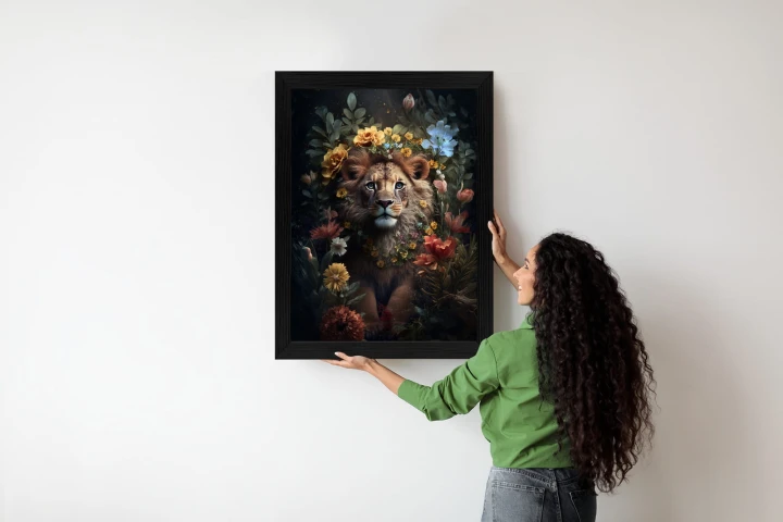 Plakat Portret Lwa Wśród Kwiatów