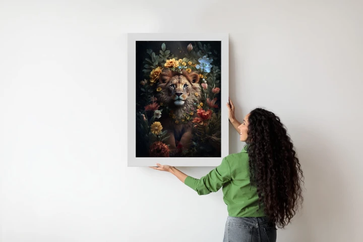 Plakat Portret Lwa Wśród Kwiatów