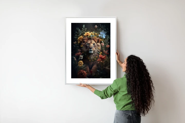 Plakat Portret Lwa Wśród Kwiatów
