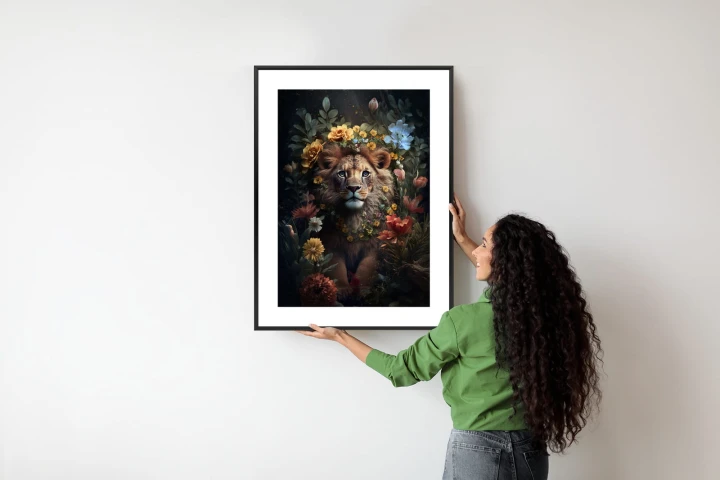 Plakat Portret Lwa Wśród Kwiatów