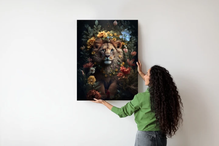 Plakat Portret Lwa Wśród Kwiatów