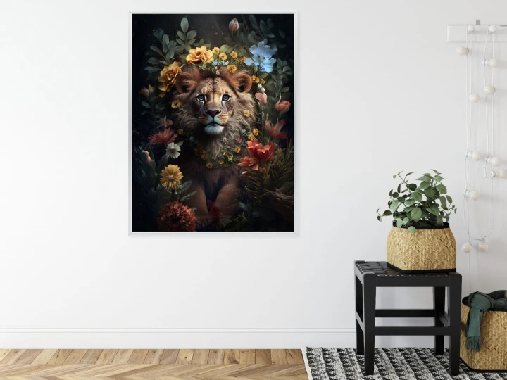 Plakat Portret Lwa Wśród Kwiatów