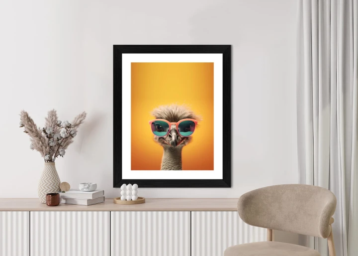 Plakat Struś Na Żółtym Tle W Okularach