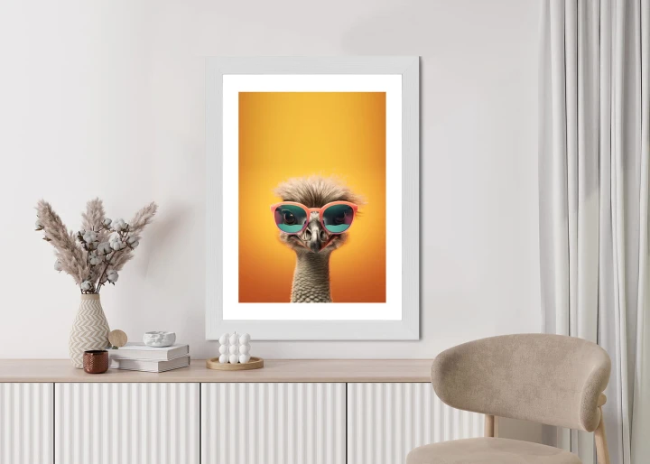 Plakat Struś Na Żółtym Tle W Okularach