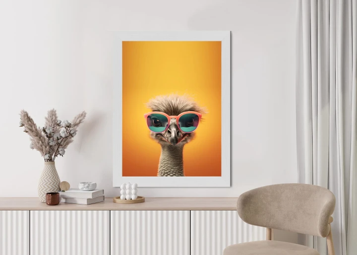 Plakat Struś Na Żółtym Tle W Okularach