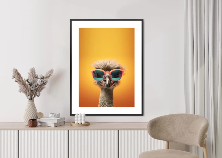 Plakat Struś Na Żółtym Tle W Okularach