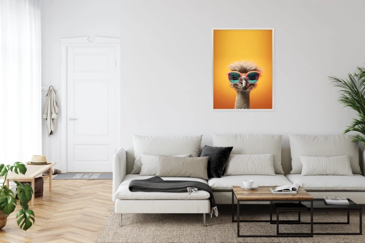 Plakat Struś Na Żółtym Tle W Okularach