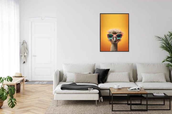 Plakat Struś Na Żółtym Tle W Okularach