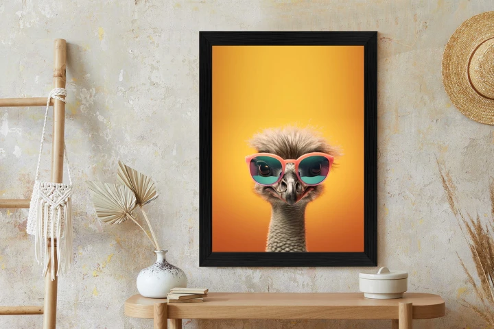 Plakat Struś Na Żółtym Tle W Okularach