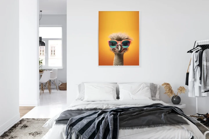 Plakat Struś Na Żółtym Tle W Okularach