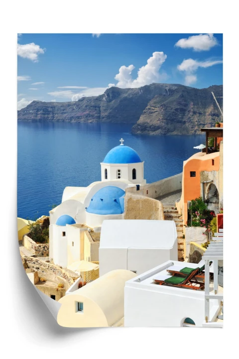 Plakat Widok Na Miasteczko Oia I Błękitne Morze