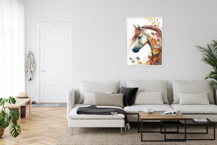 Plakat Akwarela Z Koniem W Jesiennych Liściach