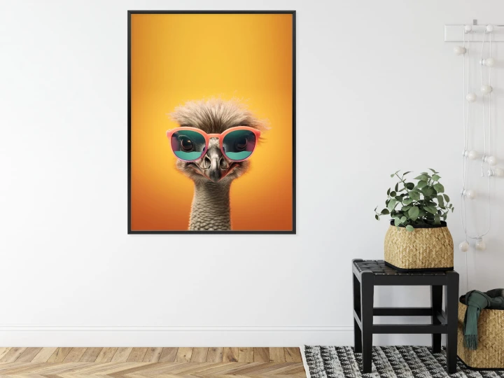 Plakat Struś Na Żółtym Tle W Okularach