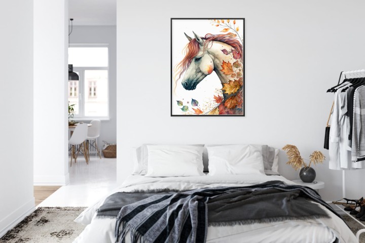 Plakat Akwarela Z Koniem W Jesiennych Liściach