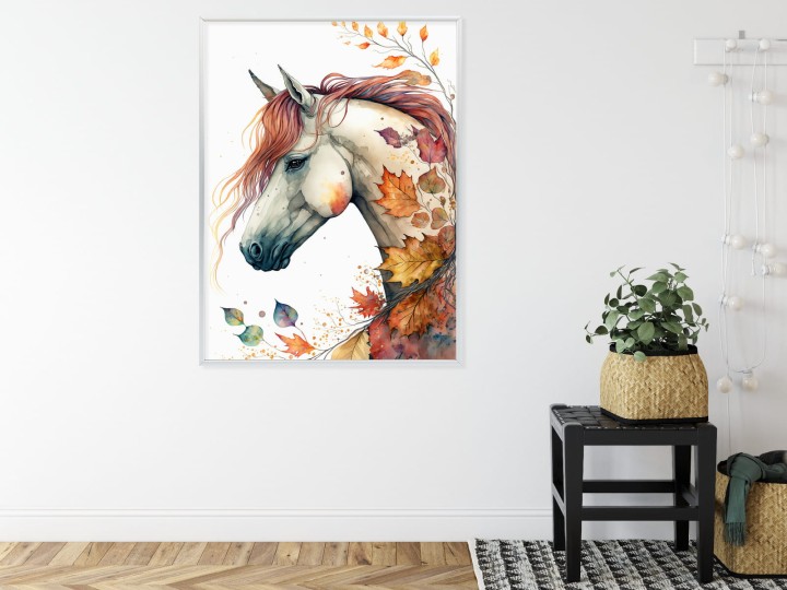 Plakat Akwarela Z Koniem W Jesiennych Liściach