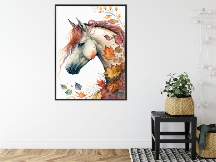 Plakat Akwarela Z Koniem W Jesiennych Liściach
