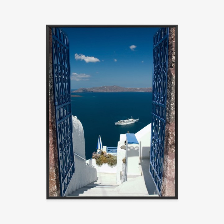 Plakat Santorini Niebieska Brama Z Widokiem Na Morze
