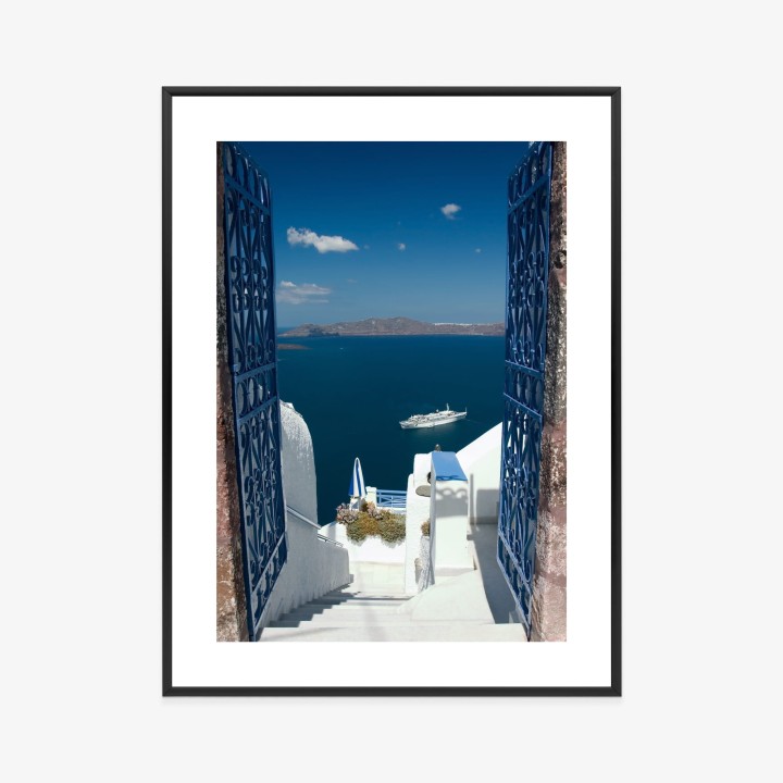 Plakat Santorini Niebieska Brama Z Widokiem Na Morze