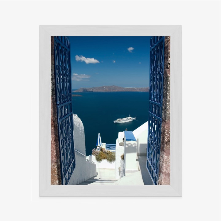 Plakat Santorini Niebieska Brama Z Widokiem Na Morze