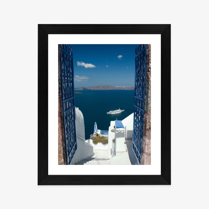 Plakat Santorini Niebieska Brama Z Widokiem Na Morze