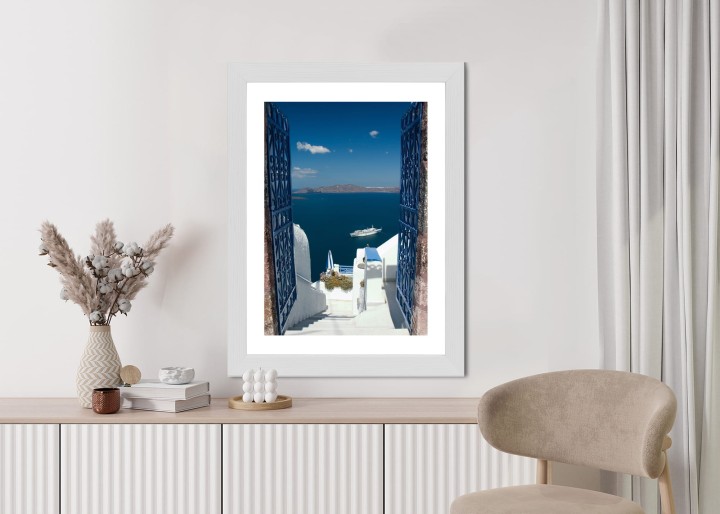 Plakat Santorini Niebieska Brama Z Widokiem Na Morze