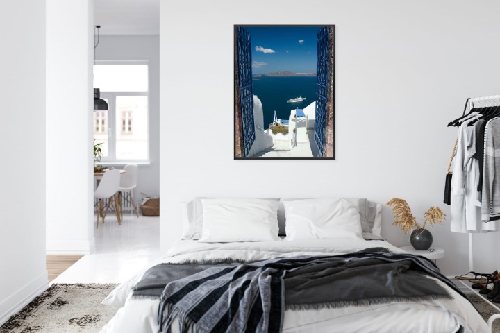 Plakat Santorini Niebieska Brama Z Widokiem Na Morze