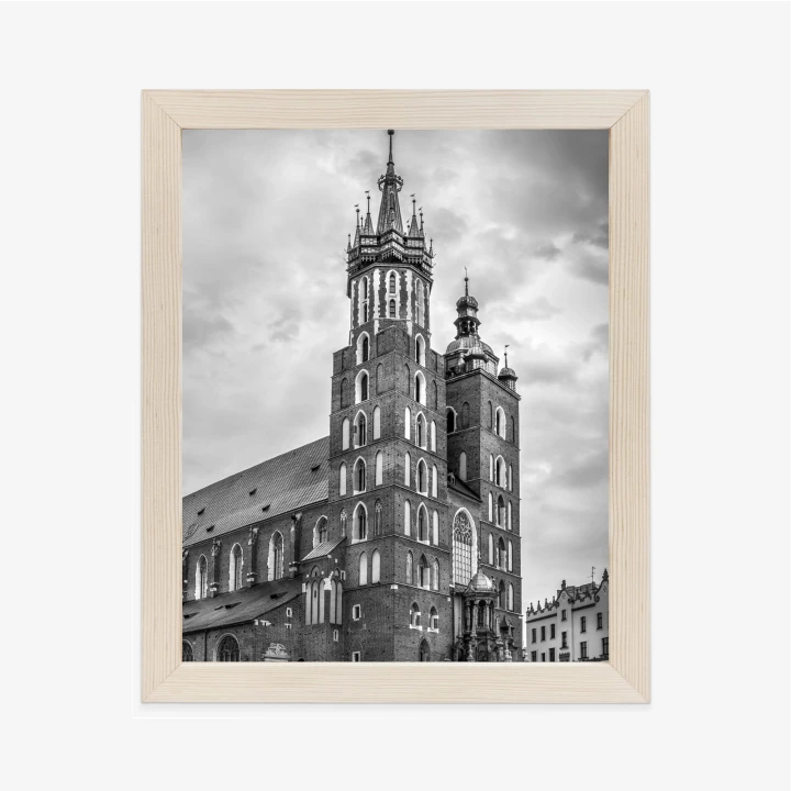 Plakat Czarno-Biała Fotografia Kościoła Mariackiego W Krakowie