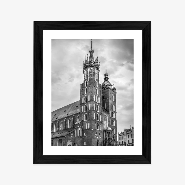 Plakat Czarno-Biała Fotografia Kościoła Mariackiego W Krakowie