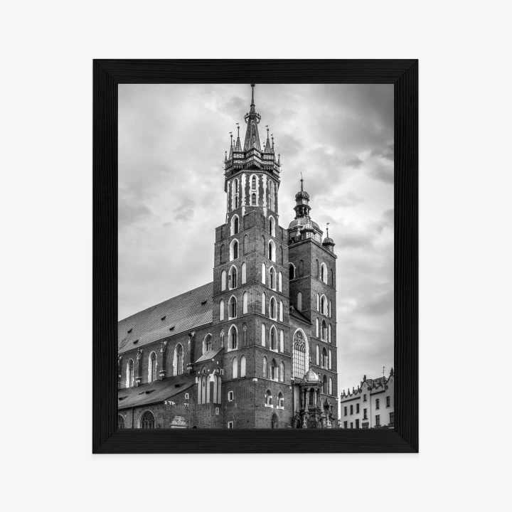 Plakat Czarno-Biała Fotografia Kościoła Mariackiego W Krakowie