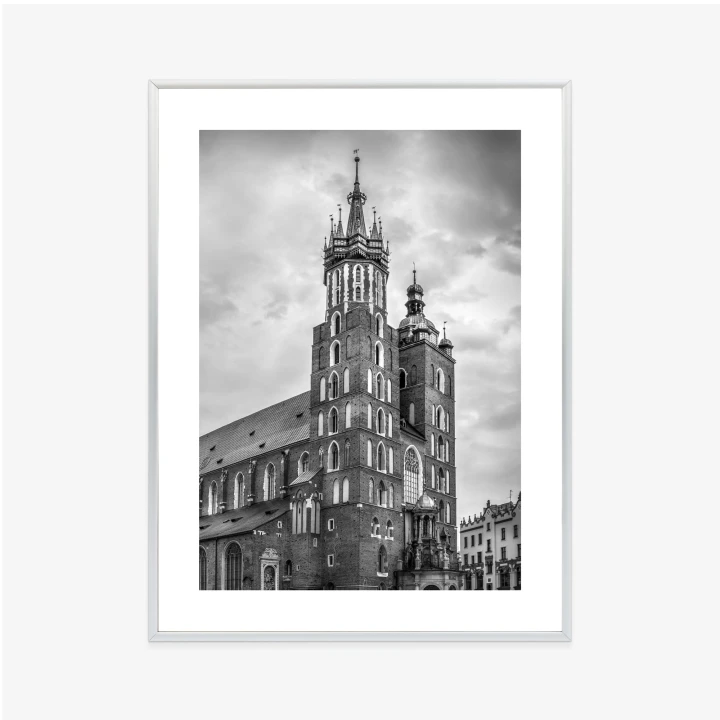Plakat Czarno-Biała Fotografia Kościoła Mariackiego W Krakowie