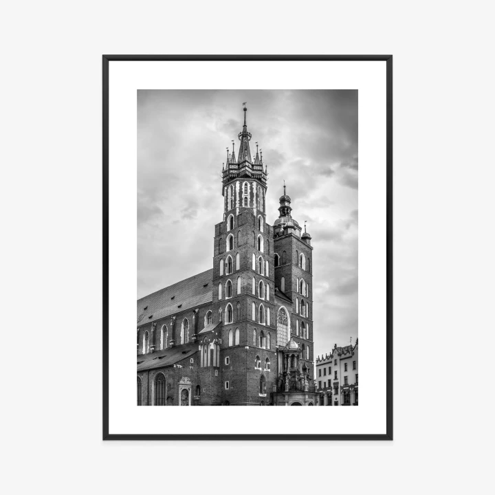 Plakat Czarno-Biała Fotografia Kościoła Mariackiego W Krakowie