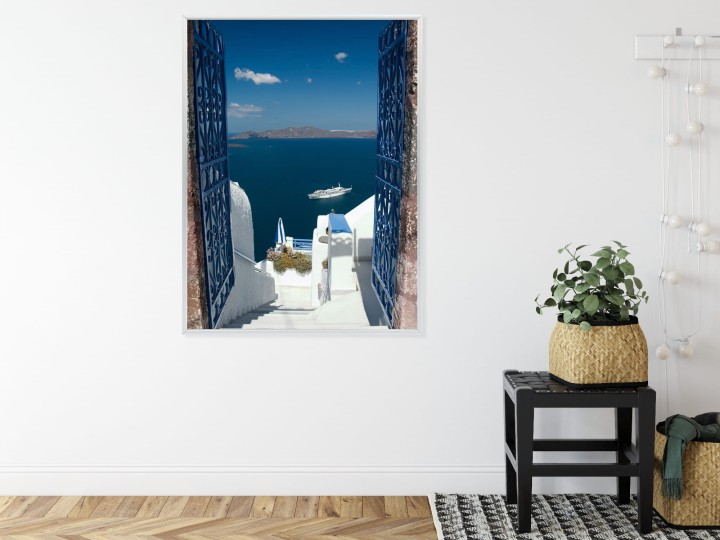 Plakat Santorini Niebieska Brama Z Widokiem Na Morze