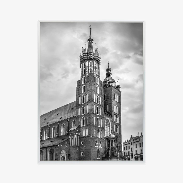 Plakat Czarno-Biała Fotografia Kościoła Mariackiego W Krakowie