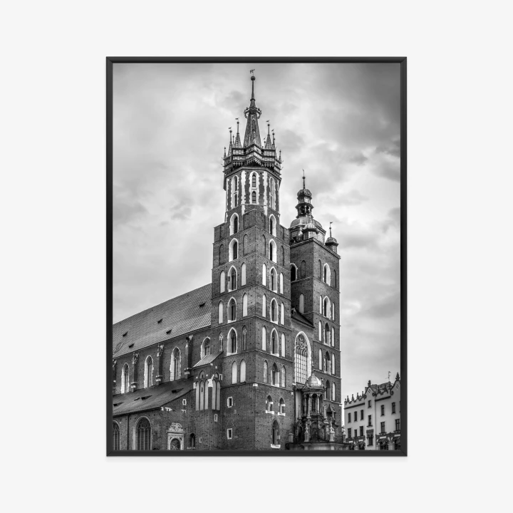 Plakat Czarno-Biała Fotografia Kościoła Mariackiego W Krakowie