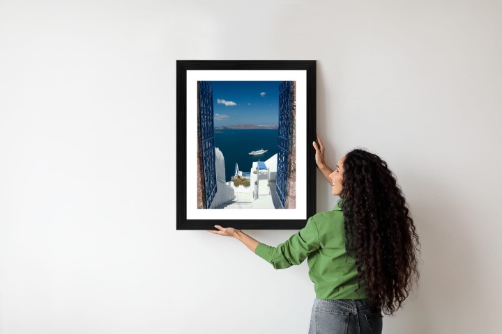 Plakat Santorini Niebieska Brama Z Widokiem Na Morze